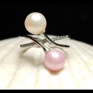 Sterling silver double Pearl ring
